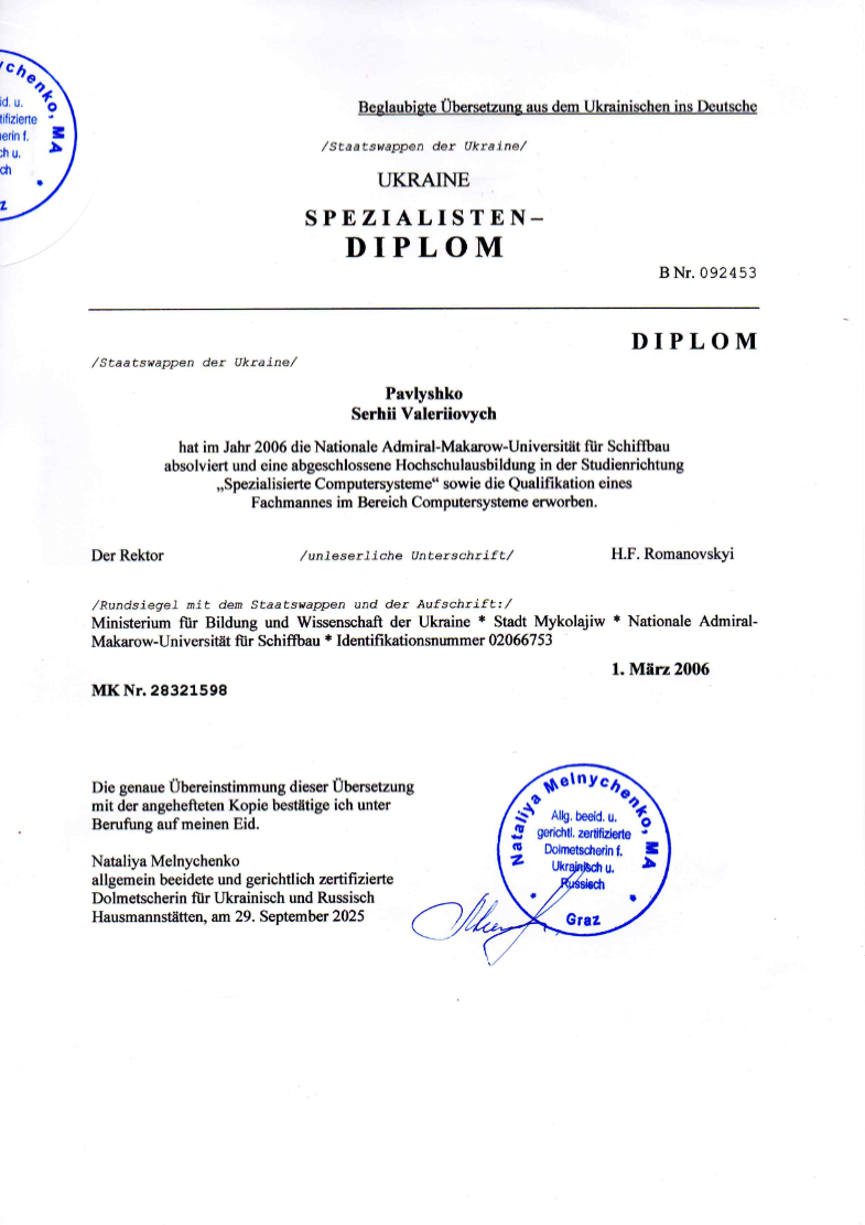Spezialisten DIPLOM, Spezialisierte Computersysteme, übersetzt