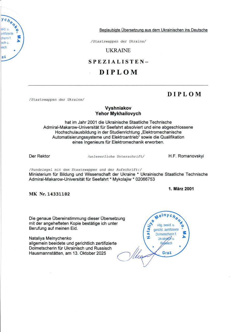 Spezialisten DIPLOM, Elektromechanische Automatisierungssysteme und Elektroantrieb